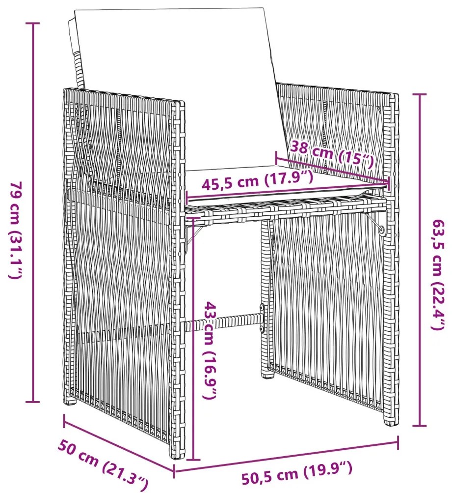5 darabos Kerti Étkező garnitúra párnákkal, fekete poli rattan
