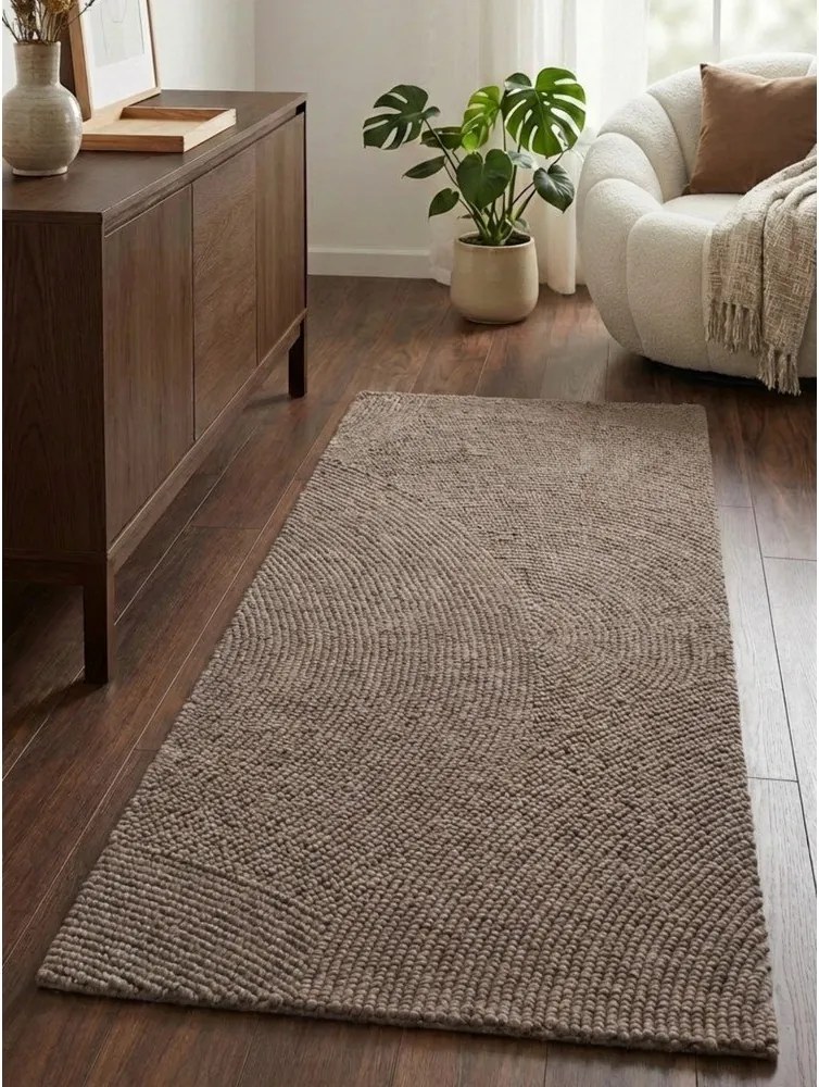 Szürkésbarna kézi szövésű gyapjú futószőnyeg 80x300 cm Calmio – Hanse Home