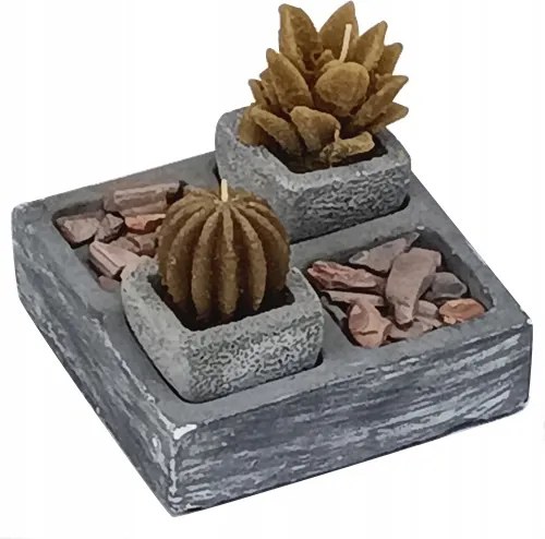 Gyertyatartó 2 Gyertyához Kaktusz Kavics Zen Asztal Dísz Nappali Étkező