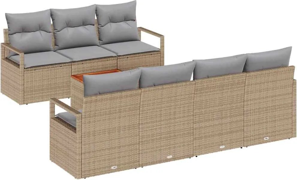 vidaXL Kerti Kanapé Szett párnával 8 pcs Bézs polirattan