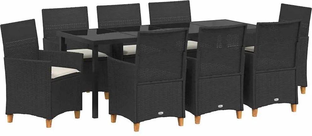 vidaXL Kert étkező szett 9 pcs Fekete polirattan