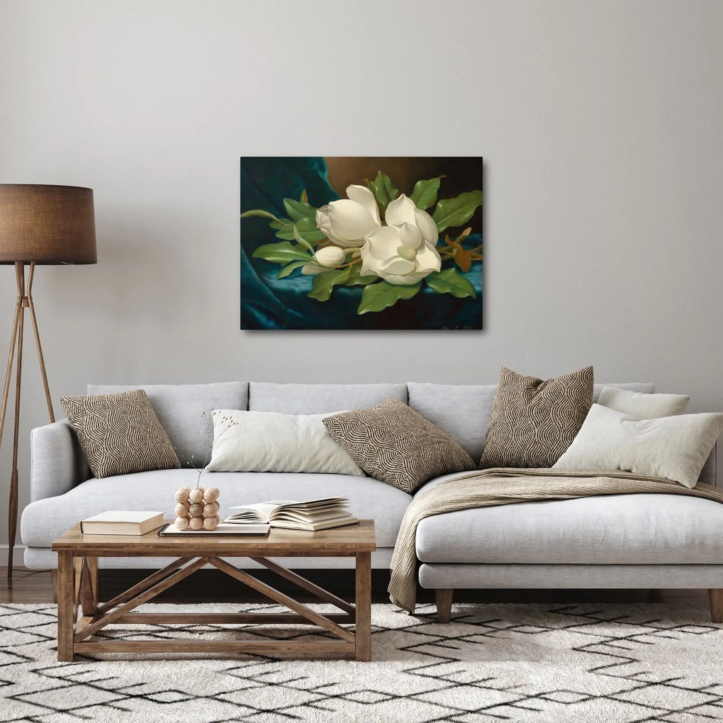 Kép - Martin Johnson Heade, Giant Magnolias on a Blue Velvet Cloth, reprodukciók (70x50 cm)