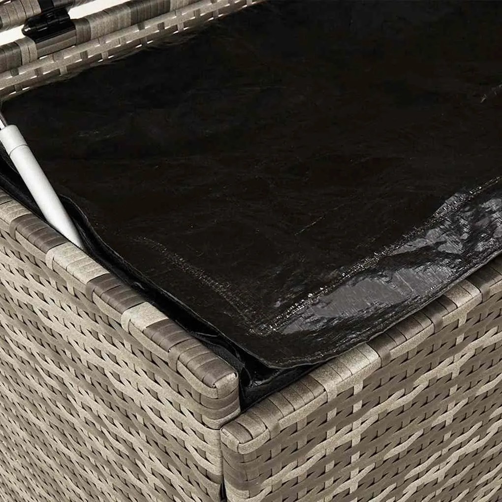 szürke polyrattan kerti tárolóláda kerekekkel 160x55x75 cm
