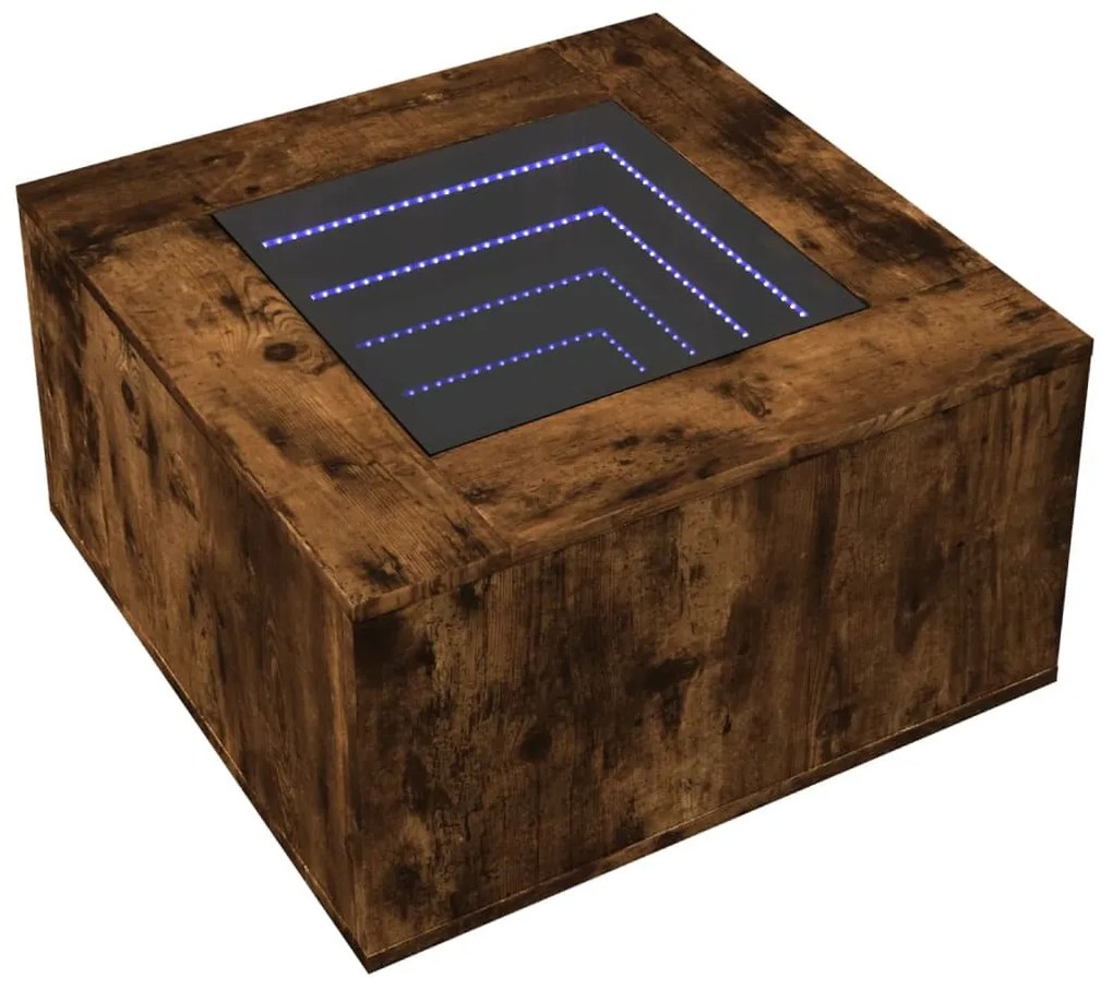 Füstös tölgy szerelt fa dohányzóasztal LED-del 60 x 60 x 40 cm
