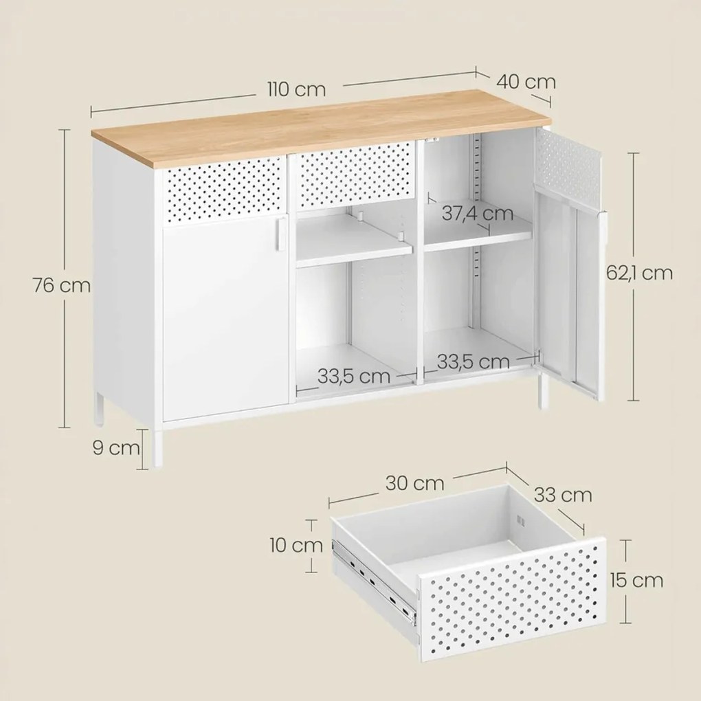 Fehér komód AUK-E1420 WT, 110×40×76 cm