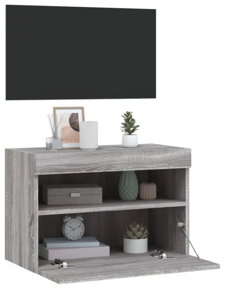 szürke sonoma színű fali TV-szekrény LED-ekkel 60x30x40 cm