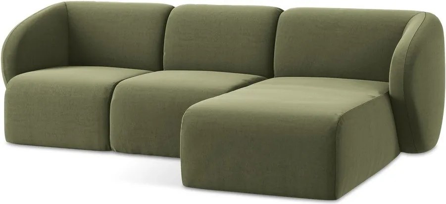 Zöld bársony sarokkanapé (jobb oldali-heverő résszel) Lani – Makamii