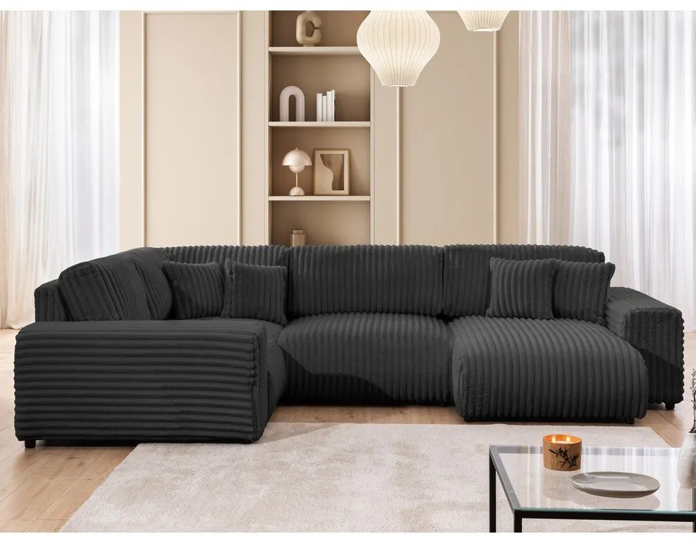 Sötétszürke kordbársony sarokkanapé (bal oldali-U alakú) Justin – Ropez