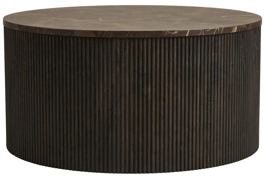 Sötétbarna kerek dohányzóasztal márvány dekoros asztallappal ø 80 cm Rota – House Nordic