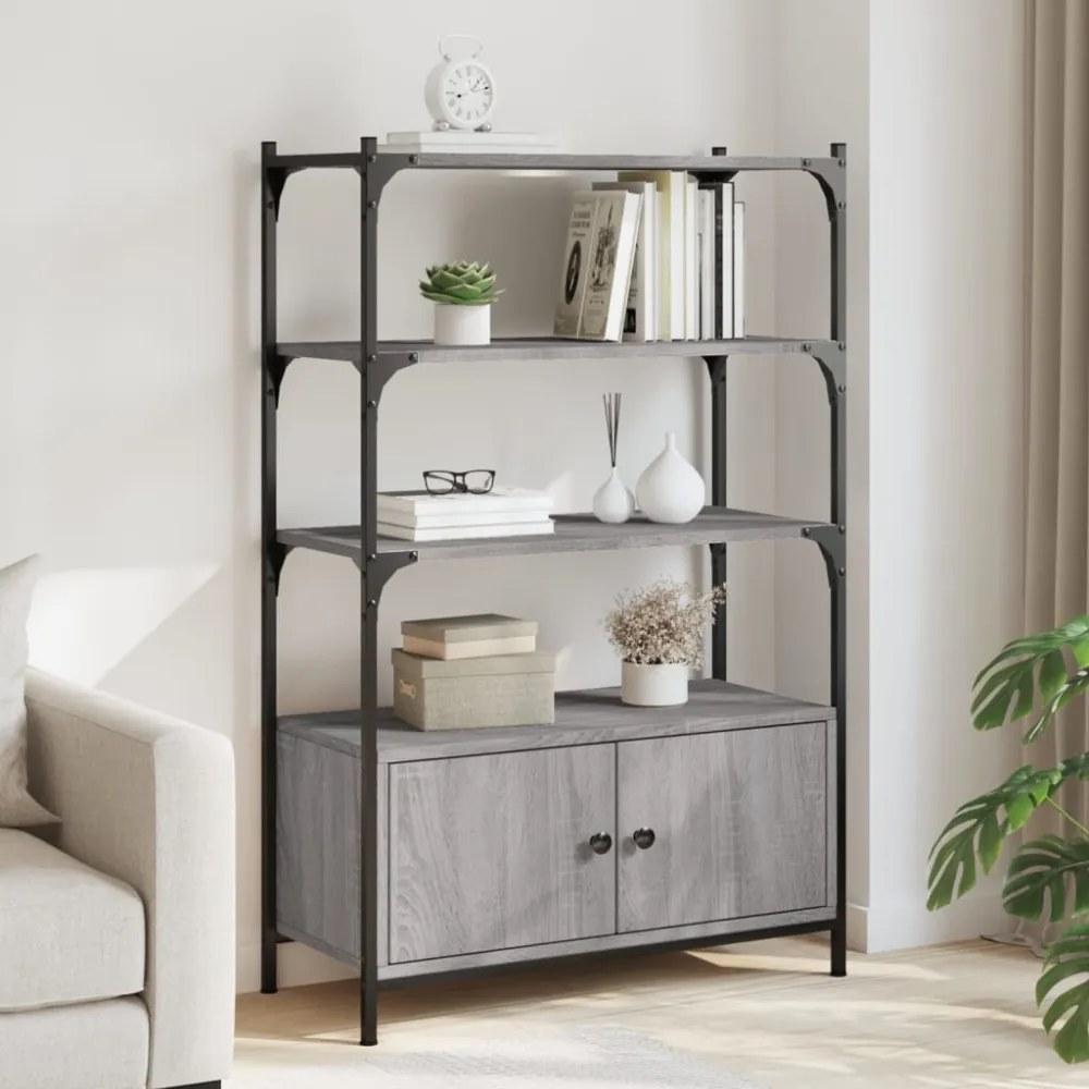 3 szintes szürke sonoma szerelt fa könyvespolc 70x30x109,5 cm