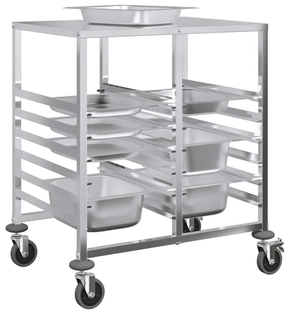 vidaXL rozsdamentes acélból tálcás kocsi 12 GN tárolóval 75x55x87 cm