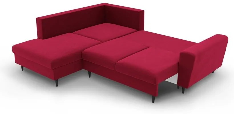 Piros bársony kinyitható tárolóhelyes sarokkanapé (bal oldali-L alakú) Kyoto – Cosmopolitan Design
