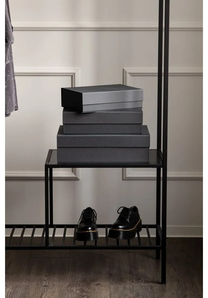 Sötétszürke fedeles karton tárolódoboz szett 3 db-os 42,5x29,5x13 cm Kian Paper Laminate – Bigso