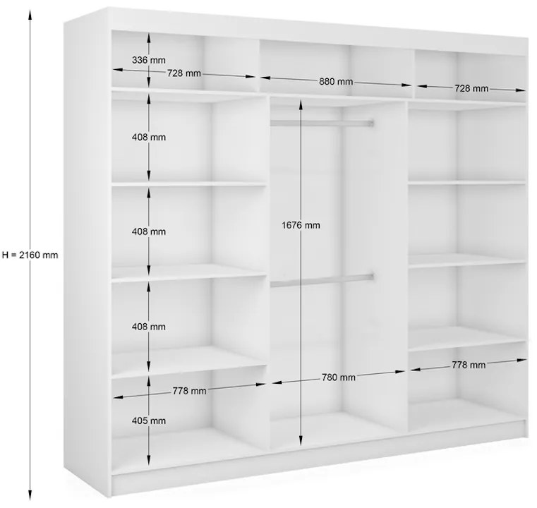 ROBERTA tolóajtós ruhásszekrény tükörrel + Halk zárorendszer, fekete, 120x216x61
