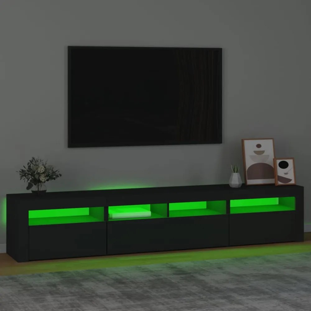 fekete TV-szekrény LED-világítással 210x35x40 cm