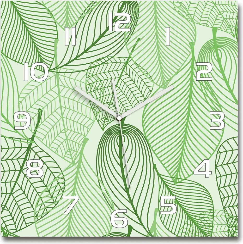 Nagy négyzet alakú üveg falióra Levelek mintás 60x60 cm