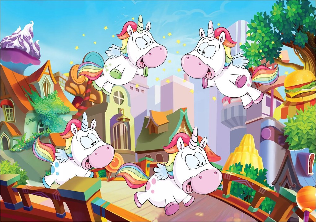 Fotótapéta Unikornisok Édességek Felhők Mesevilág 200x140 +ragasztó