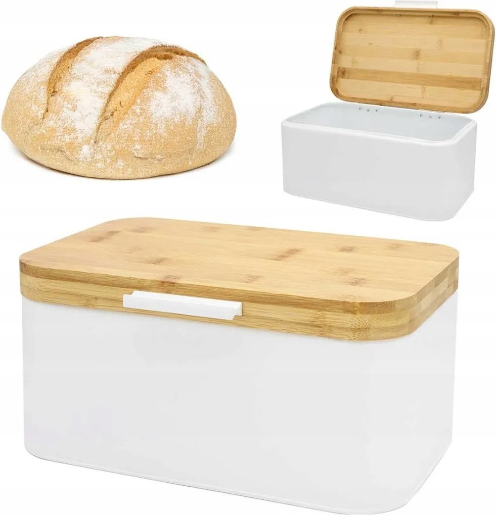 Kenyértartó Acél Bambusz Acél Tartály Zsemle Kenyér Fehér