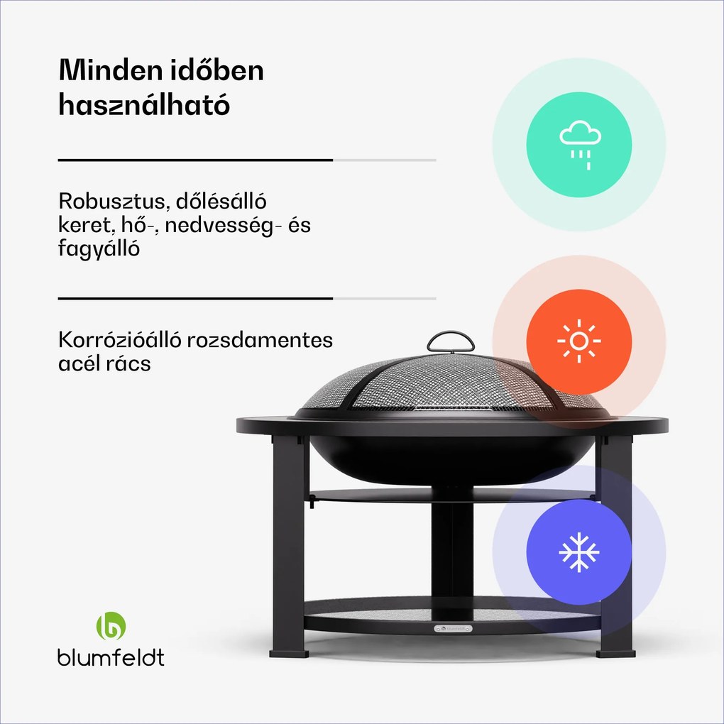 Merano Circolo 3 az 1-ben, tűzrakóhely grill funkcióval, használható asztalként, 87 cm-es átmérő