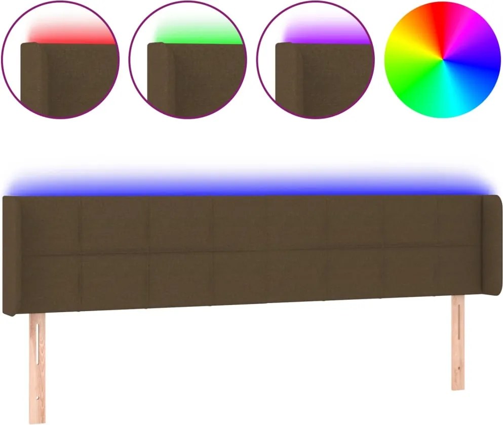 vidaXL sötétbarna szövet LED-es fejtámla 163 x 16 x 78/88 cm