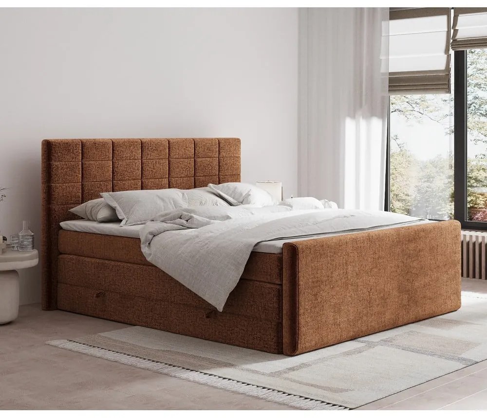 Narancssárga ágyneműtartós boxspring ágy 140x200 cm Ava – Maison de Rêve