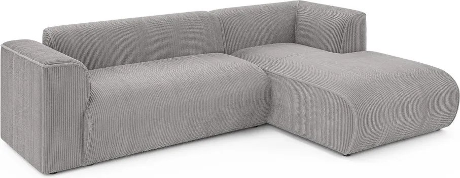 Világosszürke kordbársony sarokkanapé (jobb oldali-heverő résszel) Merid – Ropez