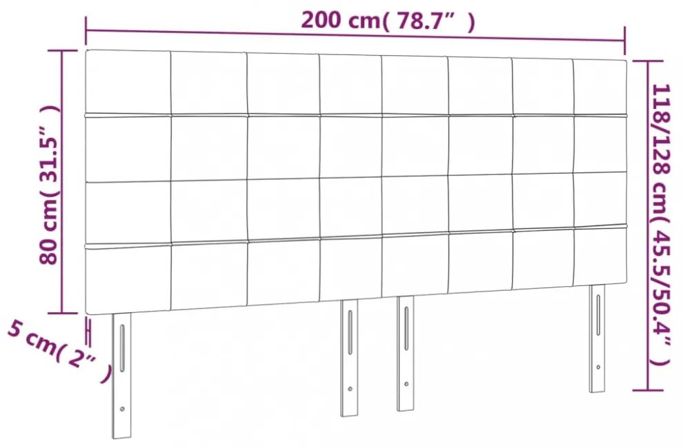 4 db sötétszürke bársony fejtámla 100x5x78/88 cm