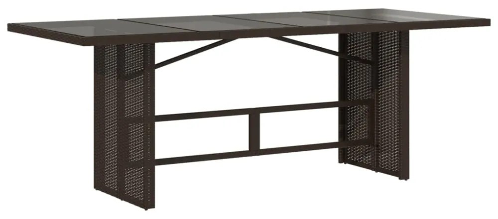 barna polyrattan üveglapos kerti asztal 190 x 80 x 74 cm
