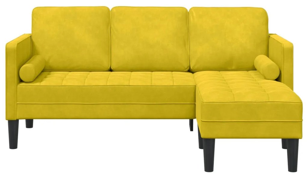 Kertiszófa Padokkal és Párnákkal L-alakú Sárga Bársonyos, L-alakú kanapé Sárga 173x131x67 cm Bársony, Pad Sárga 113x57x39 cm Bársony