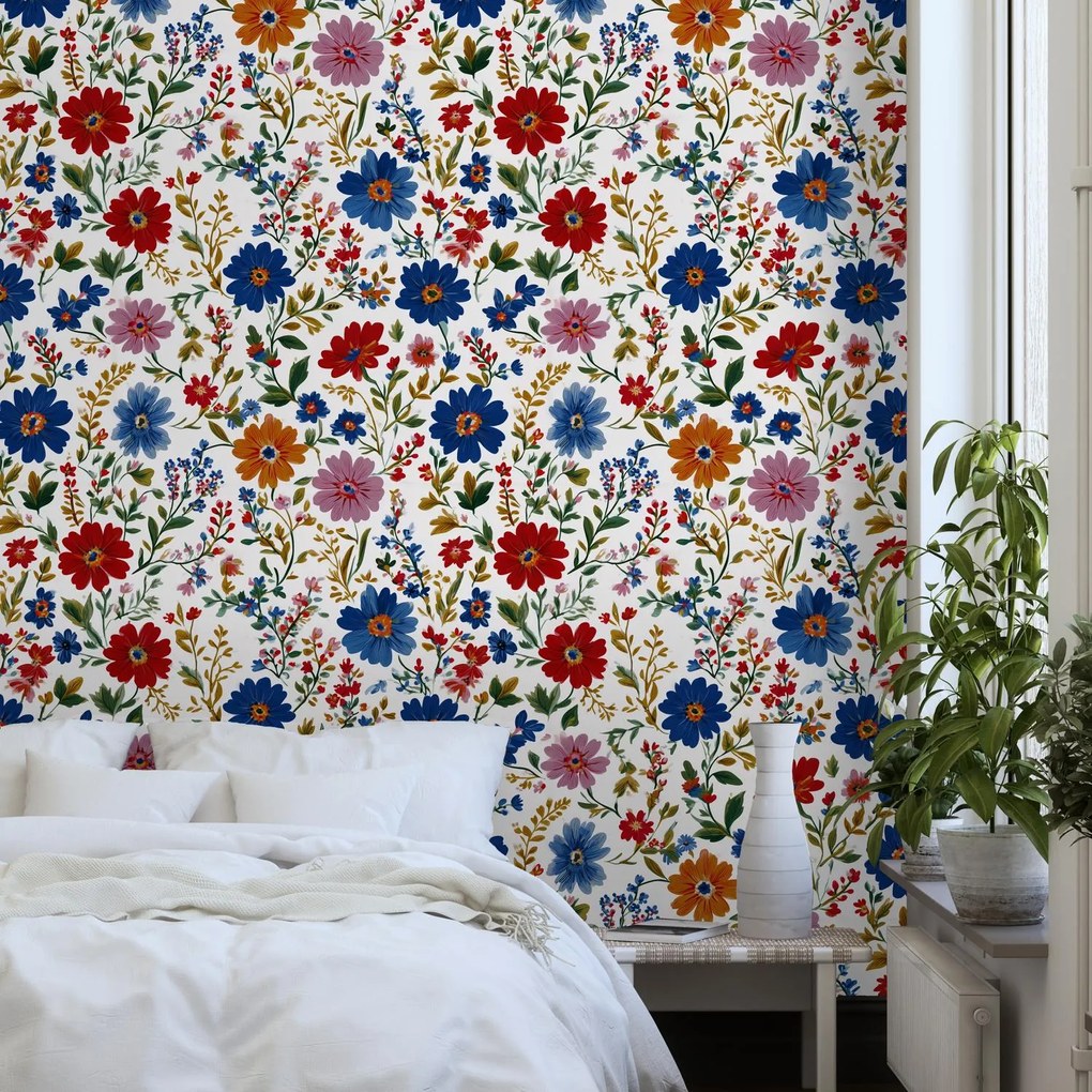 Fotótapéta - Virágok kék-pirosban (147x102 cm)