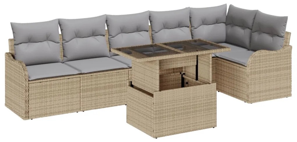 Kanapé Szett párnával 7 pcs Bézs Poli rattan