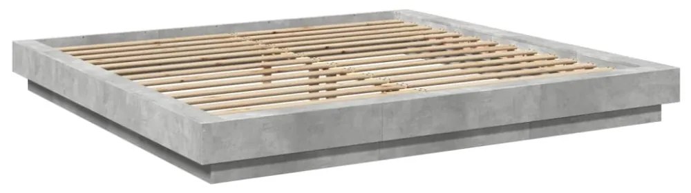 betonszürke szerelt fa ágykeret LED-del 180x200 cm