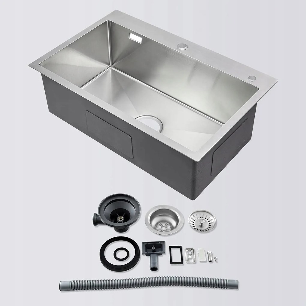 Konyhai mosogató rozsdamentes acél 304 55x50 cm süllyesztett 1 rekesz túlfolyó