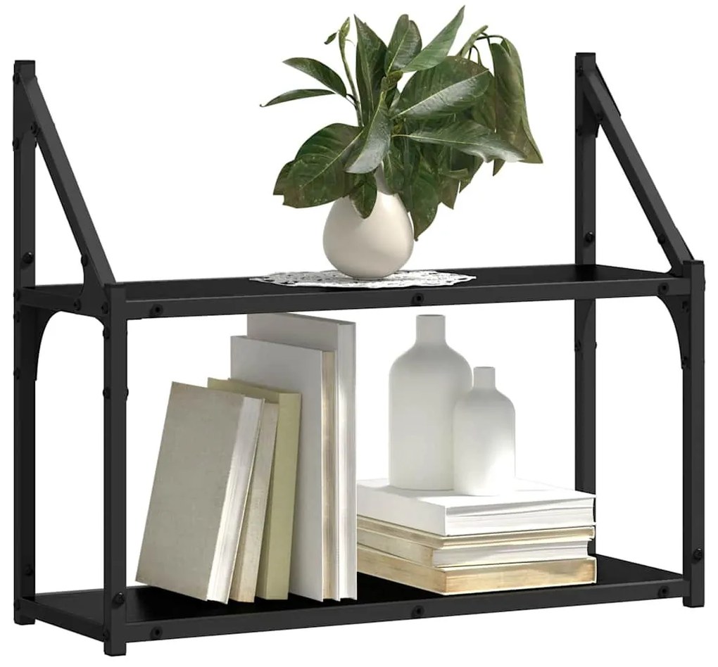 Falpolc polcokkal tárolóval Musta tammi 60 x 21 x 51 cm Faanyag
