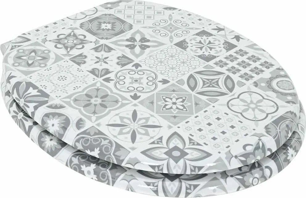 Lágy záródású WC ülőke Kék és fehér porcelán 44 x 38 cm MDF lap