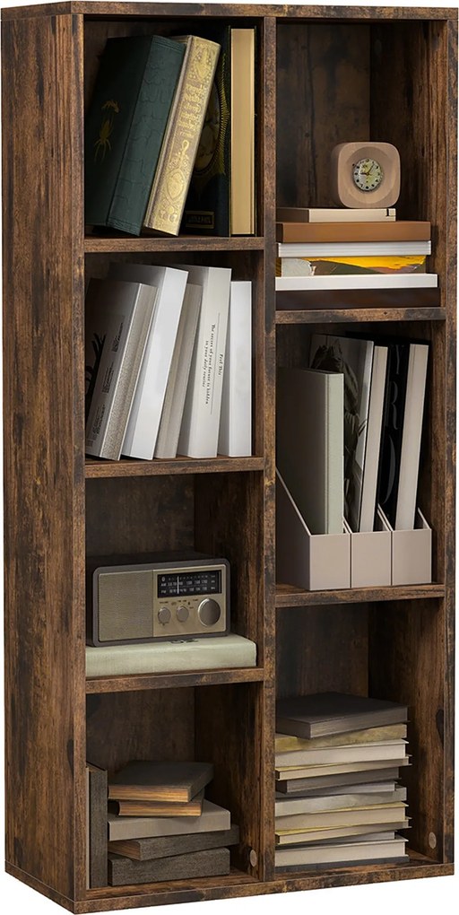 HOMCOM Fa Könyvespolc 7 Tárolórekesszel Növényekhez és Dokumentumokhoz, 50x24x106 cm, Rusztikus Barna | Aosom