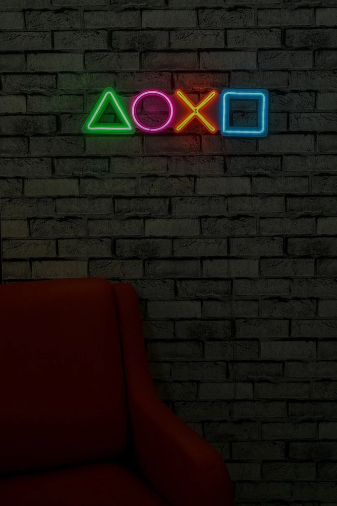 Műanyag LED-es fali dekoráció, Play Station - Multicolor