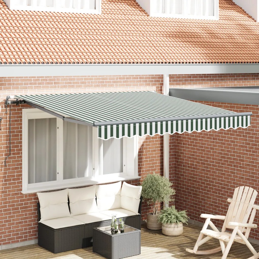 Automatikus Behúzható Napellenző Zöld és Fehér 300x250 cm