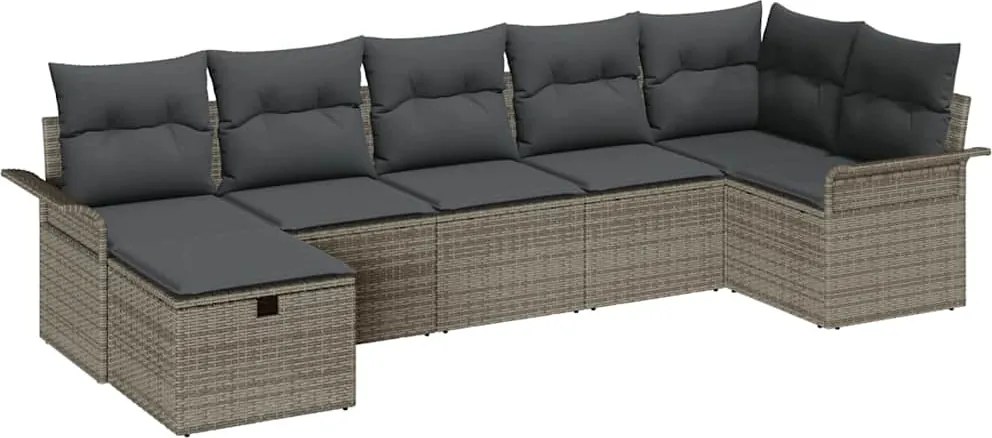 vidaXL Kerti Kanapé Szett párnával tárolóval 7 pcs Szürke Poli rattan