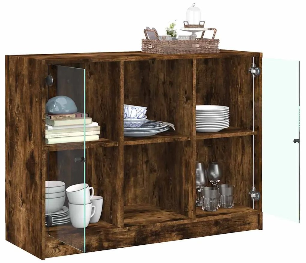 füstös tölgy színű szerelt fa tálalószekrény 102x37x75,5 cm