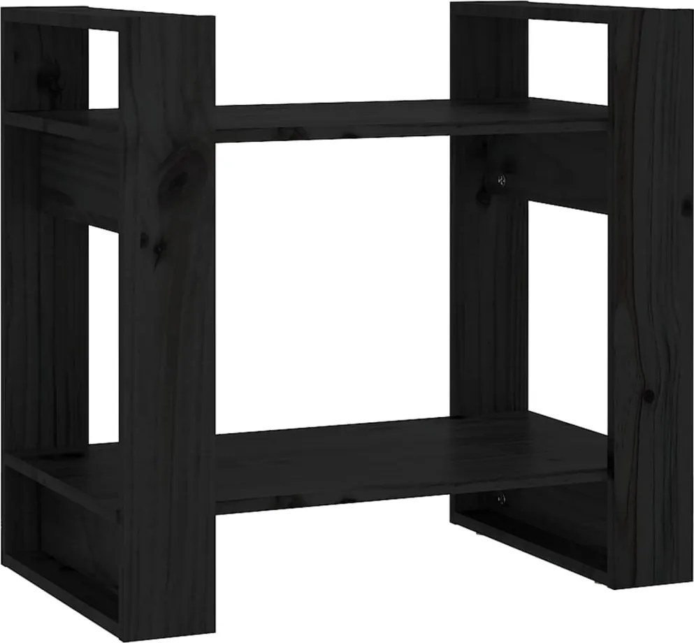 vidaXL fekete tömör fenyőfa könyvszekrény/térelválasztó 60x35x57 cm