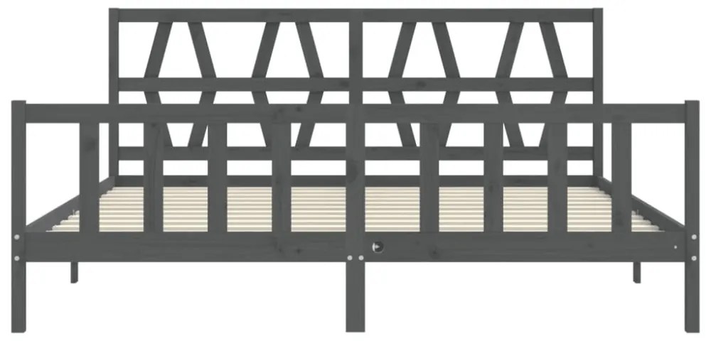 szürke tömör fa ágykeret fejtámlával 200 x 200 cm