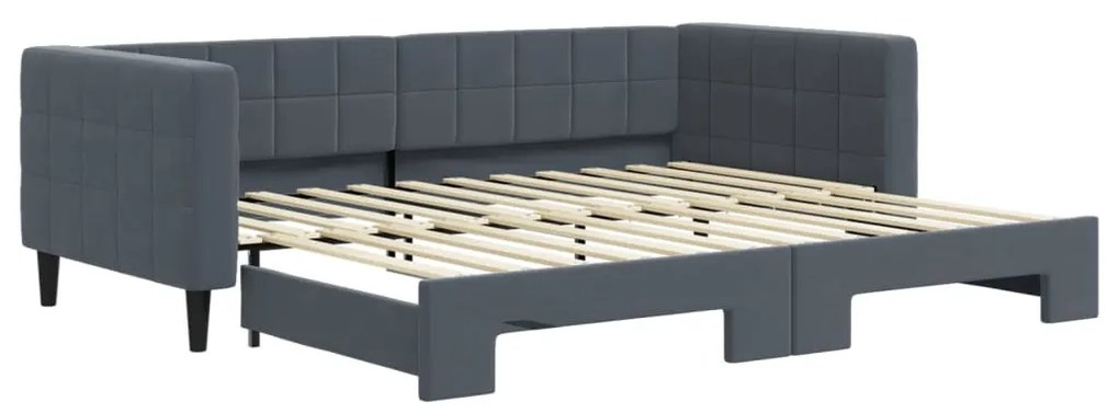 sötétszürke kihúzható bársony heverő 90 x 200 cm