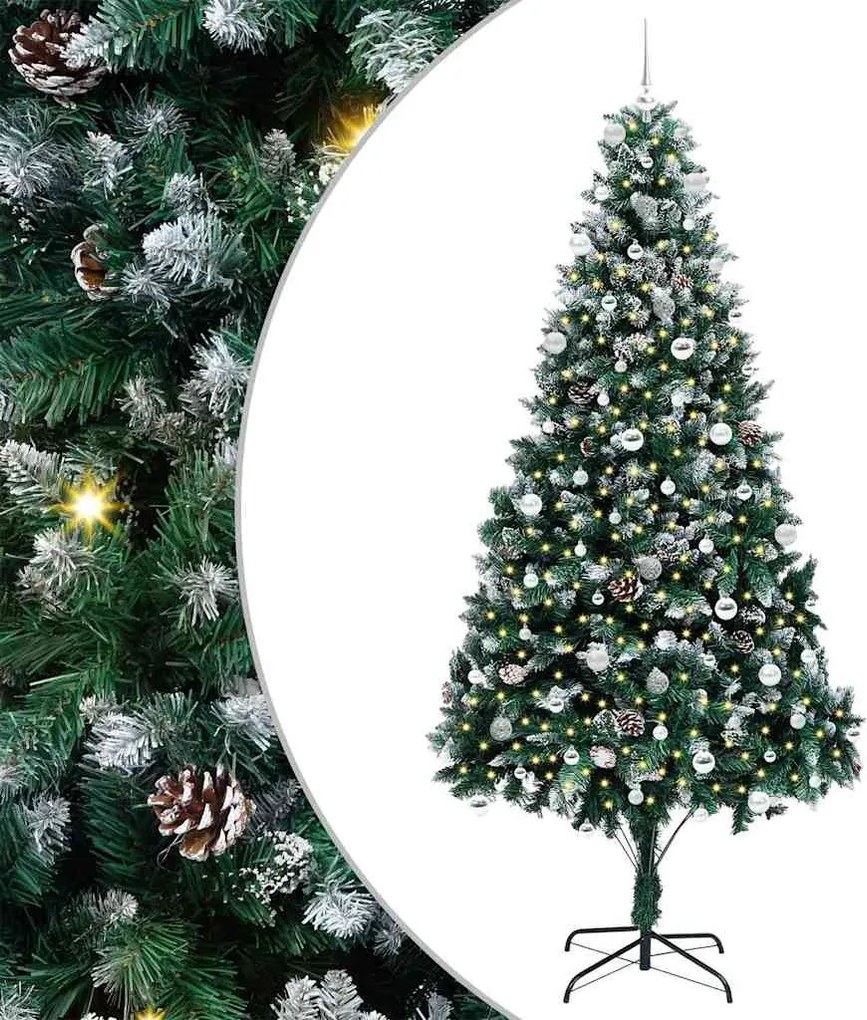 vidaXL Mű karácsonyfa 300 LED-del Zöld 240 cm PVC és Acél és Műanyag