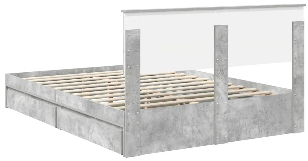 vidaXL Tárolós Ágy fejtámlával Beton Szürke 160 x 200 cm Faanyag