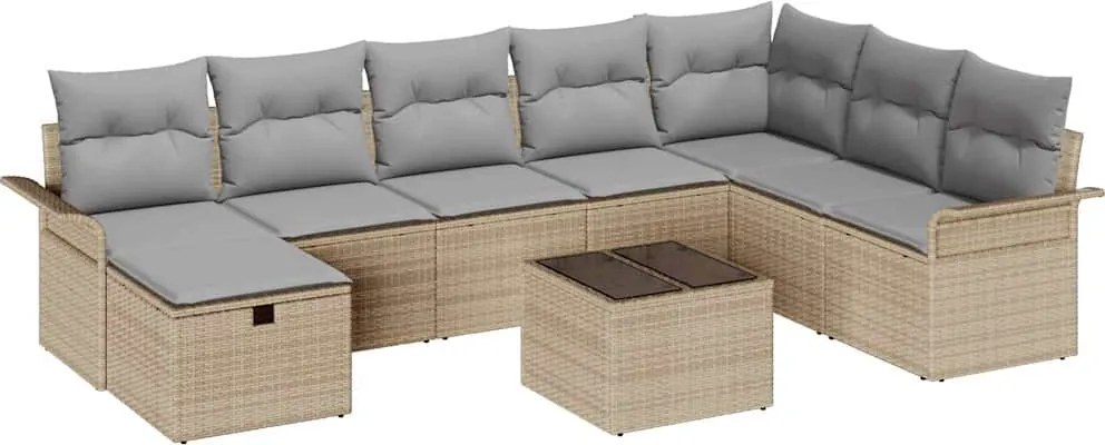vidaXL Kerti Kanapé Szett párnával tárolóval 9 pcs Bézs Poli rattan