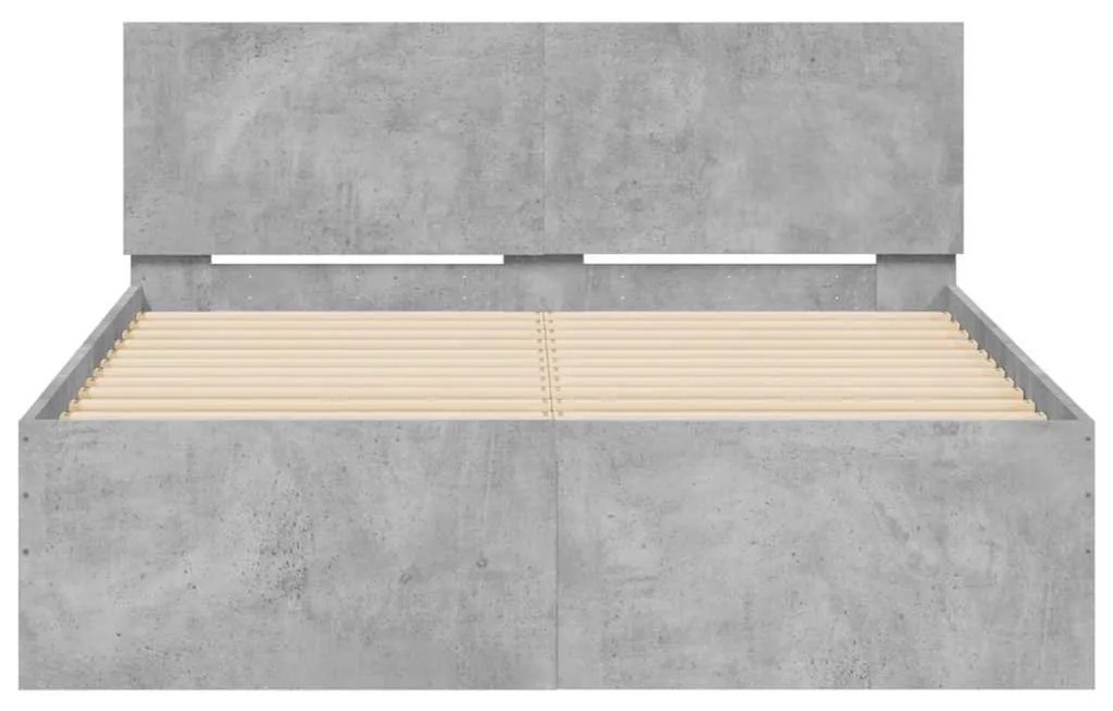 betonszürke ágykeret fejtámlával és LED-del 135x190 cm