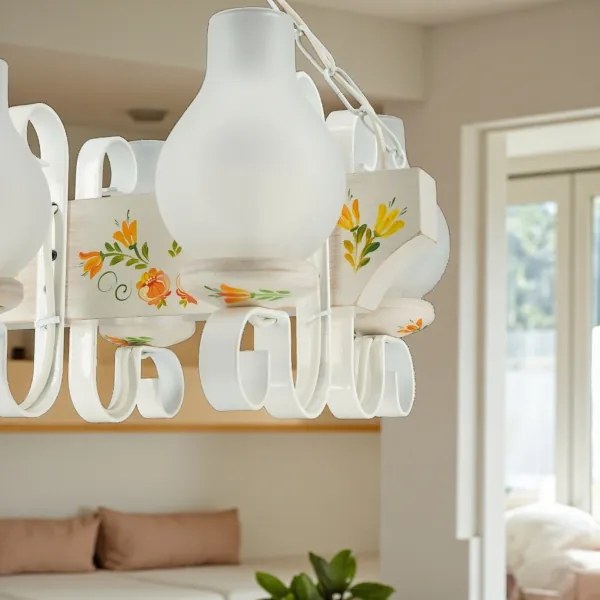 Brilagi - Láncos csillár QUEEN 4xE14/40W/230V bükk/krémszínű