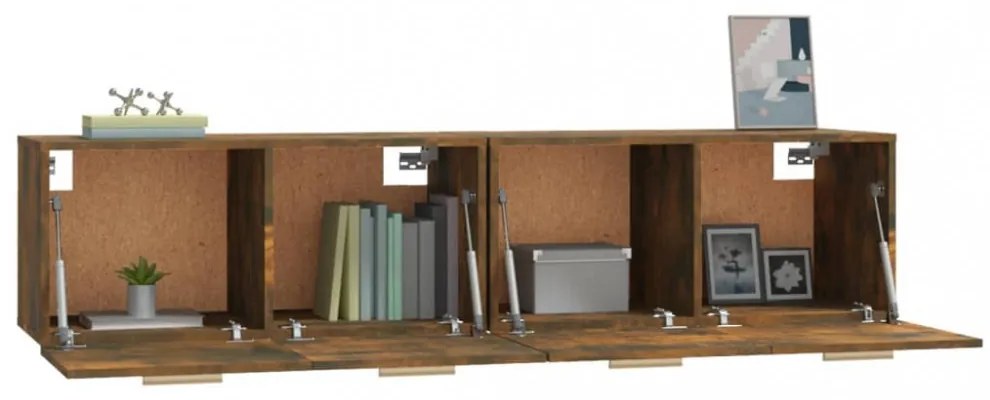 2 db füstös tölgy színű szerelt fa faliszekrény 80x35x36,5 cm