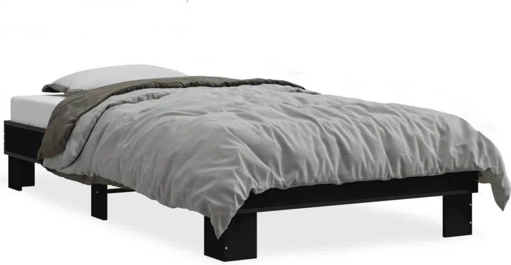 vidaXL fekete szerelt fa és fém ágykeret 90 x 190 cm